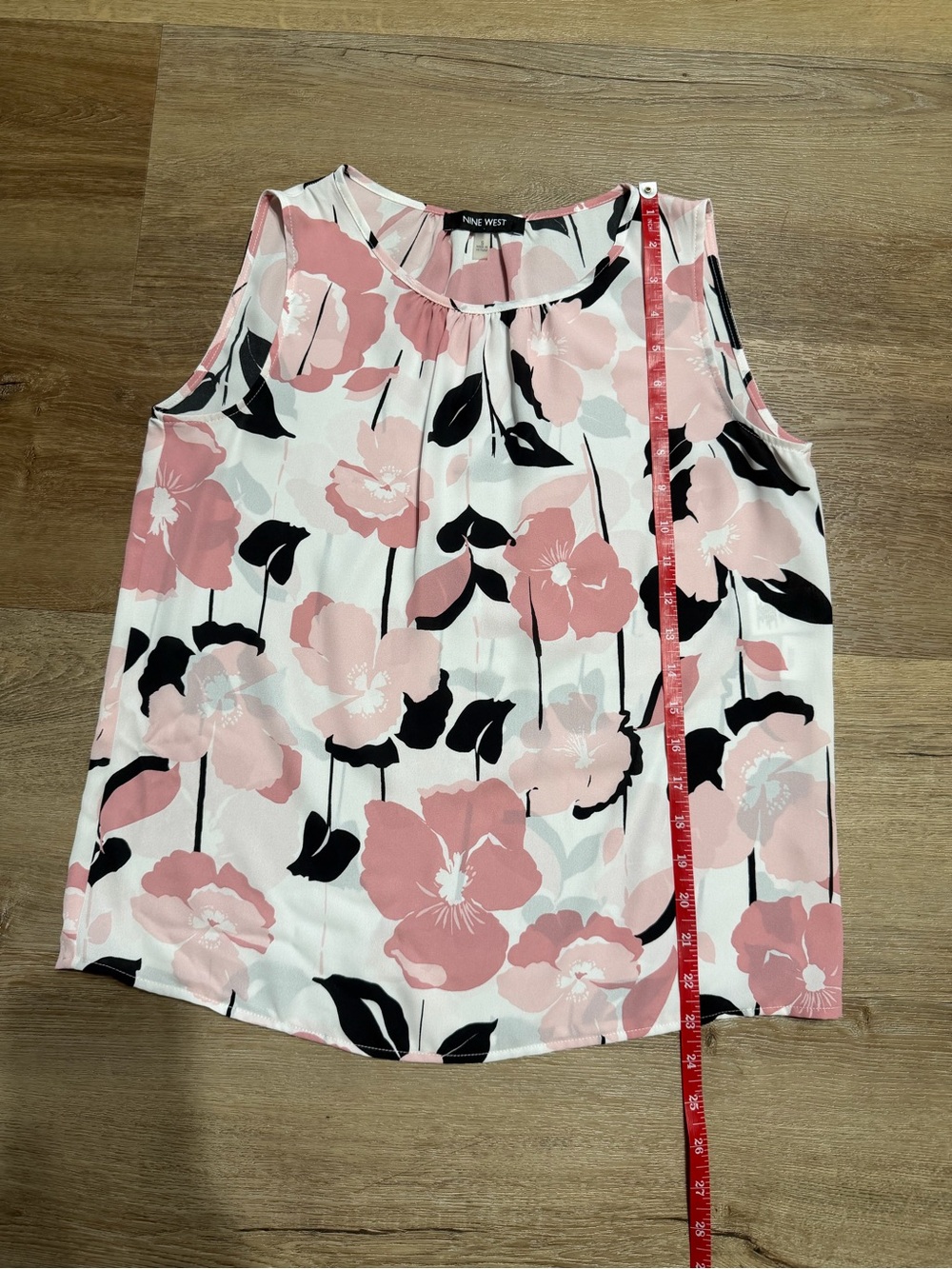 Nine West Pink Black and White Floral Sleeveless Blouse - Picture 4 of 5